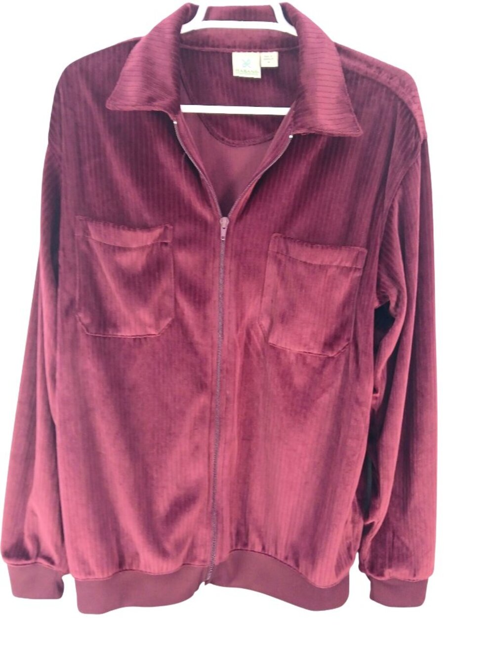 Vintage Haband Burgundy Red Velour Zip Up Jacket Front Pockets Size M Ribbed